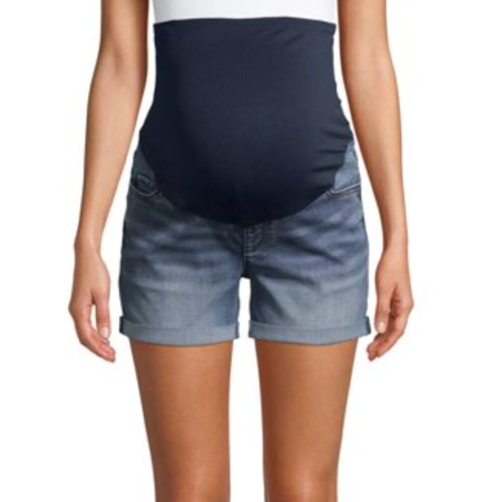 NWT Time and Tru Maternity Roll Cuff Blue Medium Wash Denim Shorts Sz M
